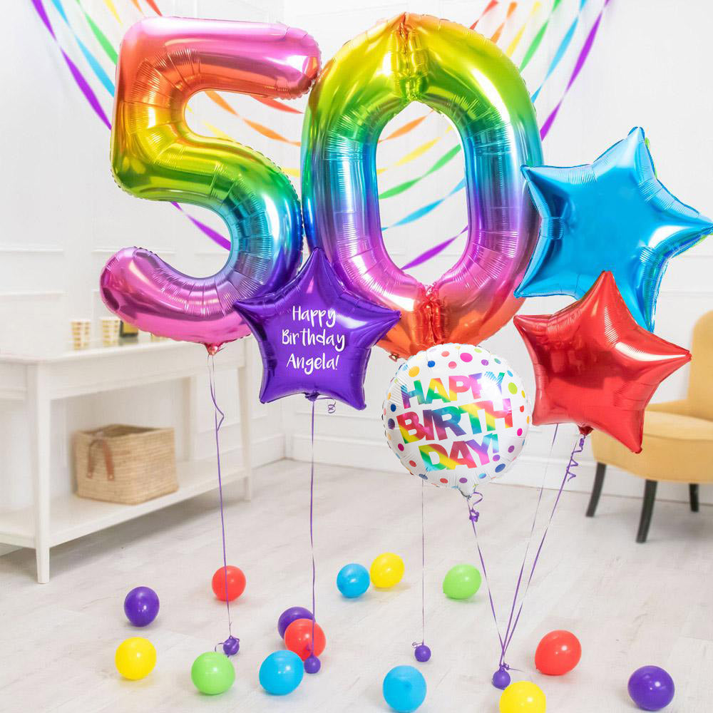 Click to view product details and reviews for Deluxe Personalised Balloon Bunch 50th Birthday Rainbow.