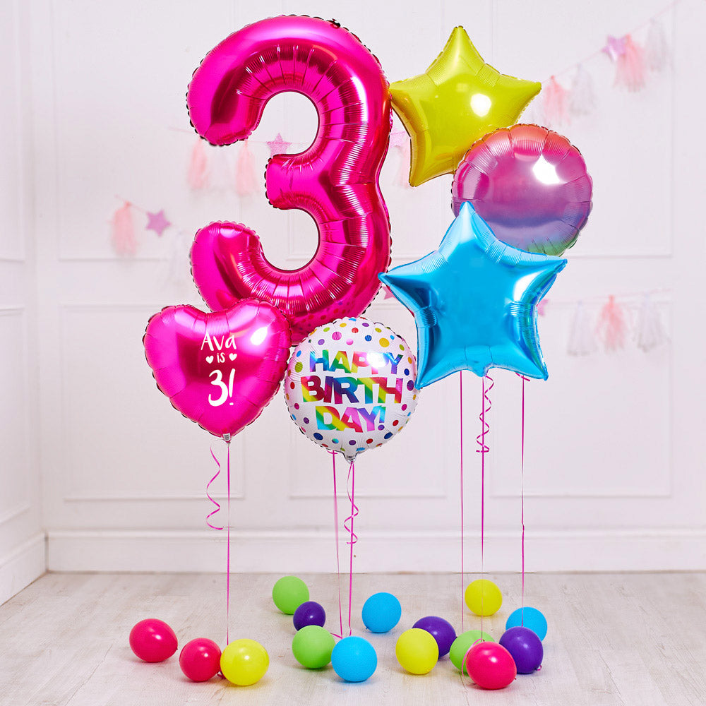 Click to view product details and reviews for Deluxe Personalised Balloon Bunch 3rd Birthday Pink.