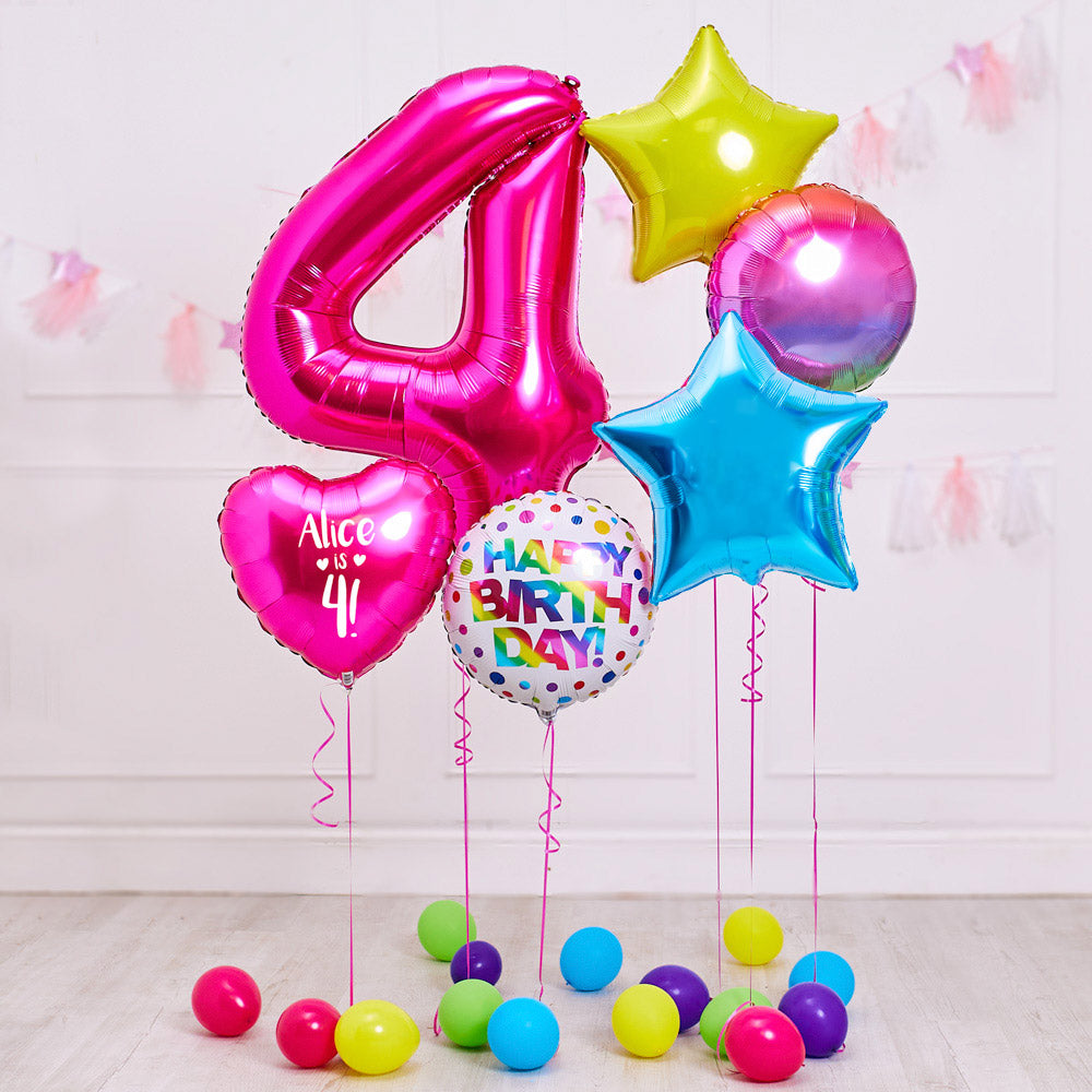 Click to view product details and reviews for Deluxe Personalised Balloon Bunch 4th Birthday Pink.