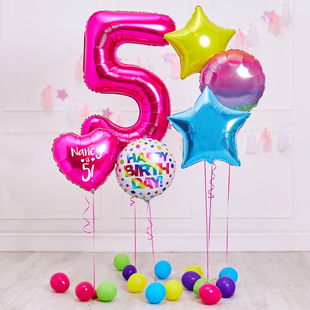 Click to view product details and reviews for Deluxe Personalised Balloon Bunch 5th Birthday Pink.