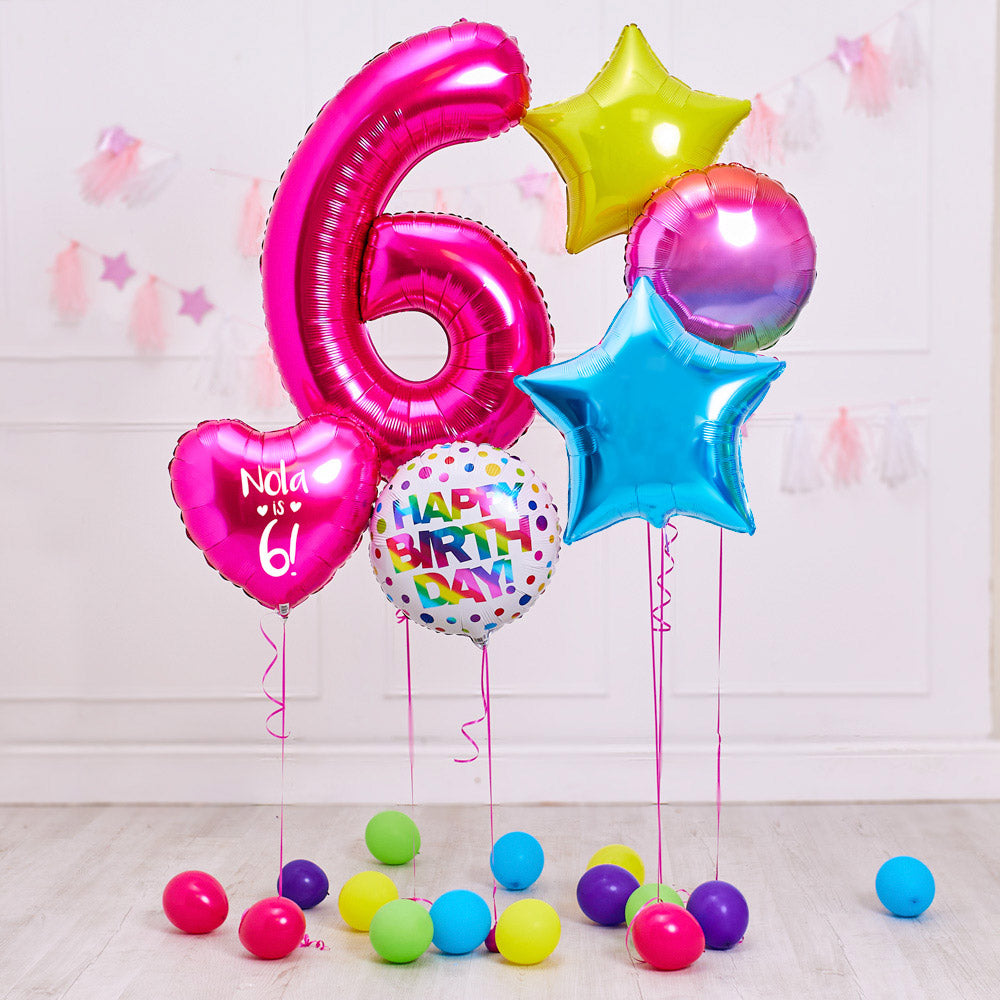 Click to view product details and reviews for Deluxe Personalised Balloon Bunch 6th Birthday Pink.