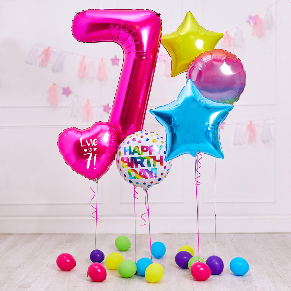 Click to view product details and reviews for Deluxe Personalised Balloon Bunch 7th Birthday Pink.