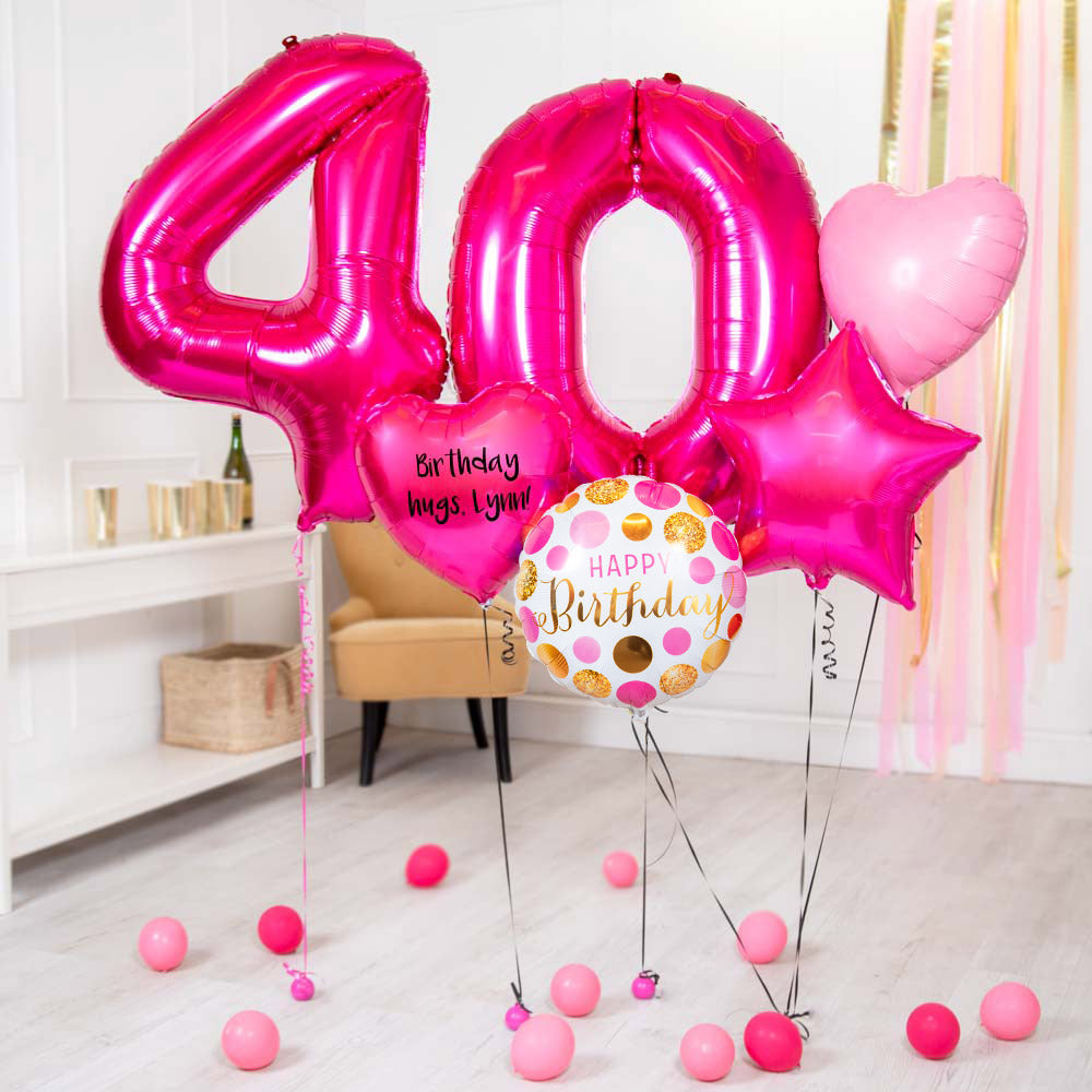 Click to view product details and reviews for Deluxe Personalised Balloon Bunch 40th Birthday Pink.