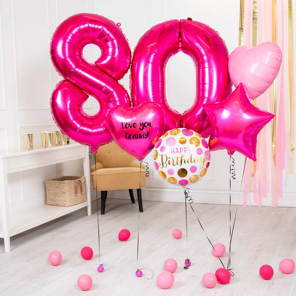 Click to view product details and reviews for Deluxe Personalised Balloon Bunch 80th Birthday Pink.