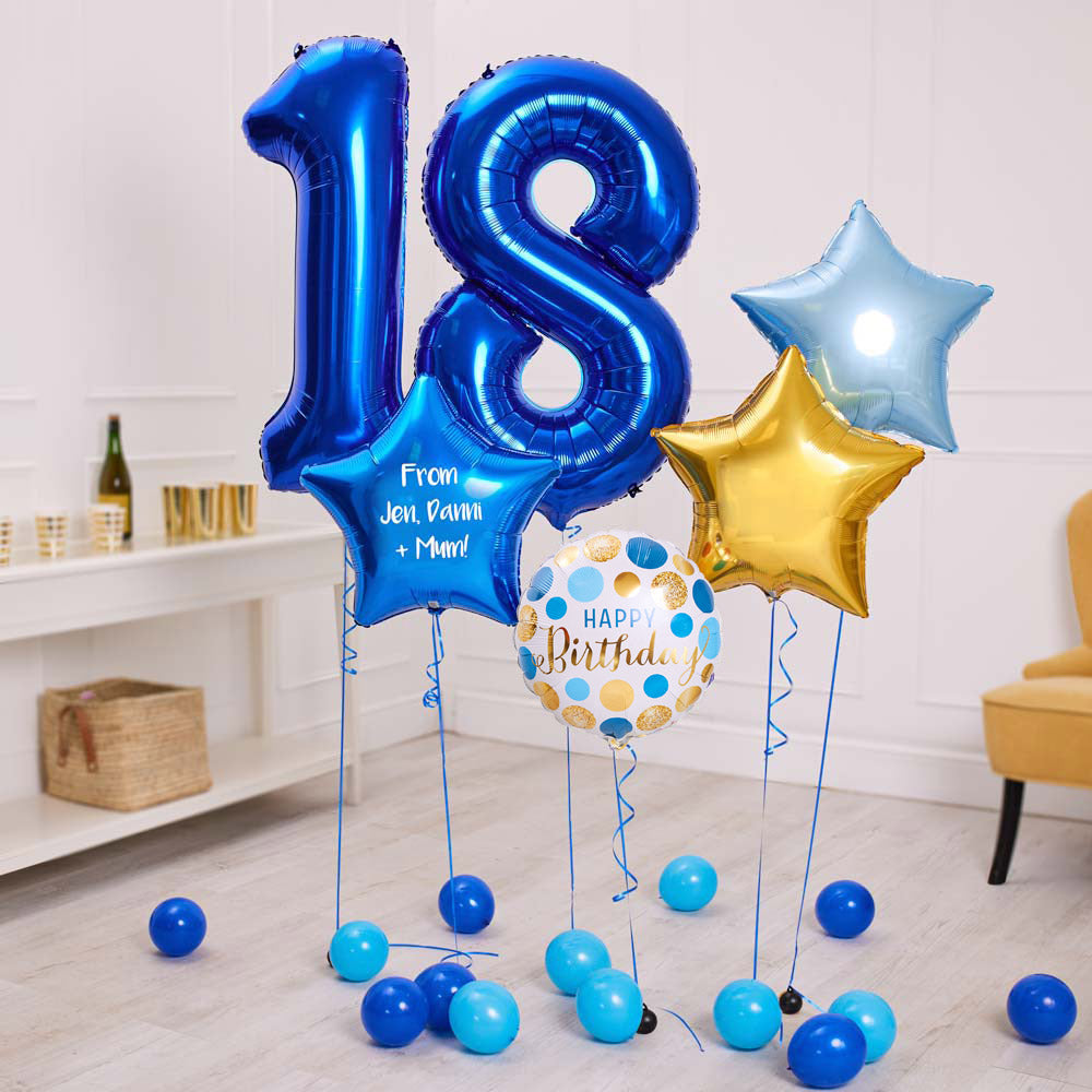 Deluxe Personalised Balloon Bunch 18th Birthday Blue