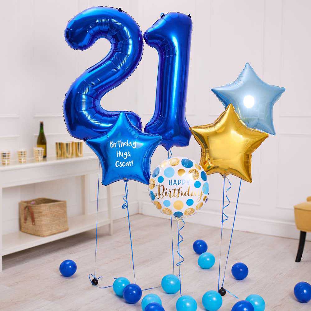 Click to view product details and reviews for Deluxe Personalised Balloon Bunch 21st Birthday Blue.