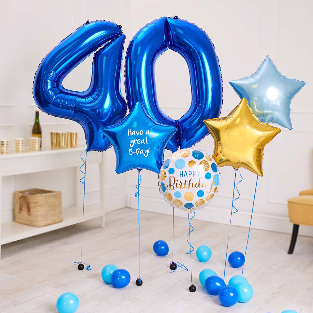 Deluxe Personalised Balloon Bunch 40th Birthday Blue