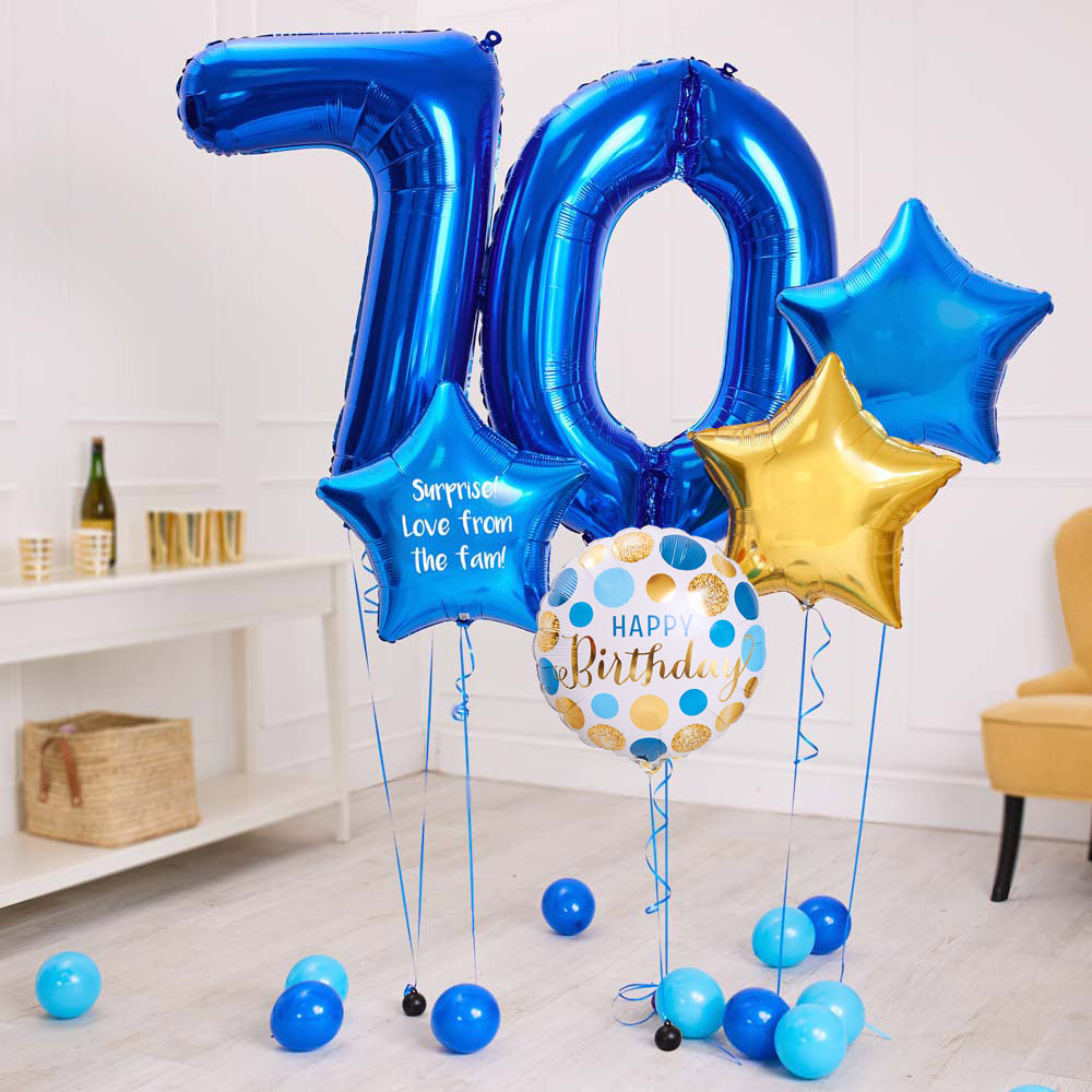 Click to view product details and reviews for Deluxe Personalised Balloon Bunch 70th Birthday Blue.