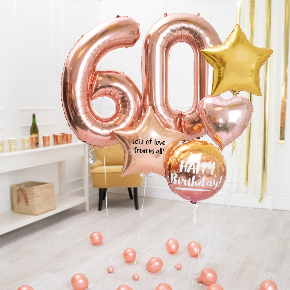 Click to view product details and reviews for Deluxe Personalised Balloon Bunch 60th Birthday Rose Gold.