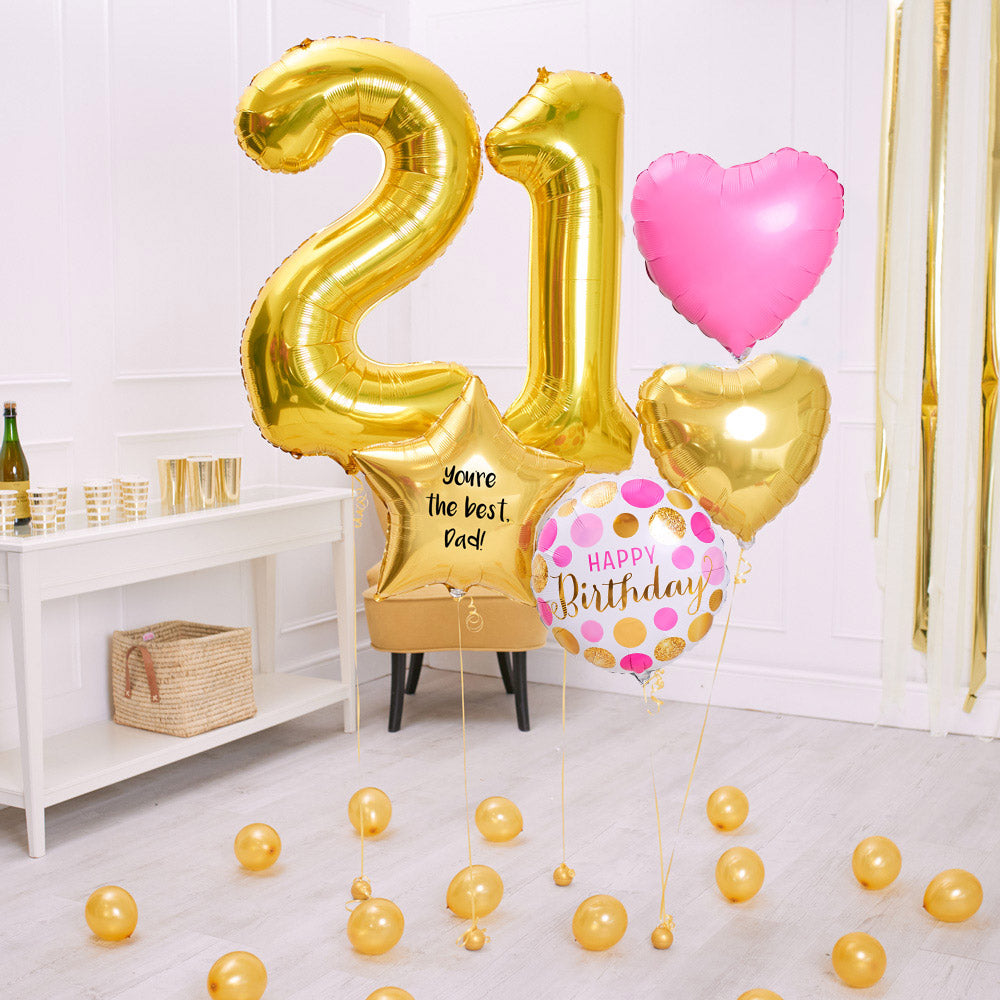 Click to view product details and reviews for Deluxe Personalised Balloon Bunch 21st Birthday Gold Pink.