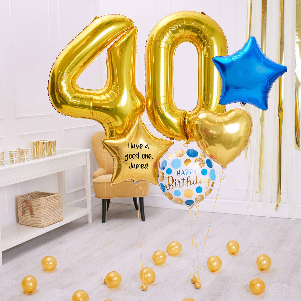 Click to view product details and reviews for Deluxe Personalised Balloon Bunch 40th Birthday Gold Blue.