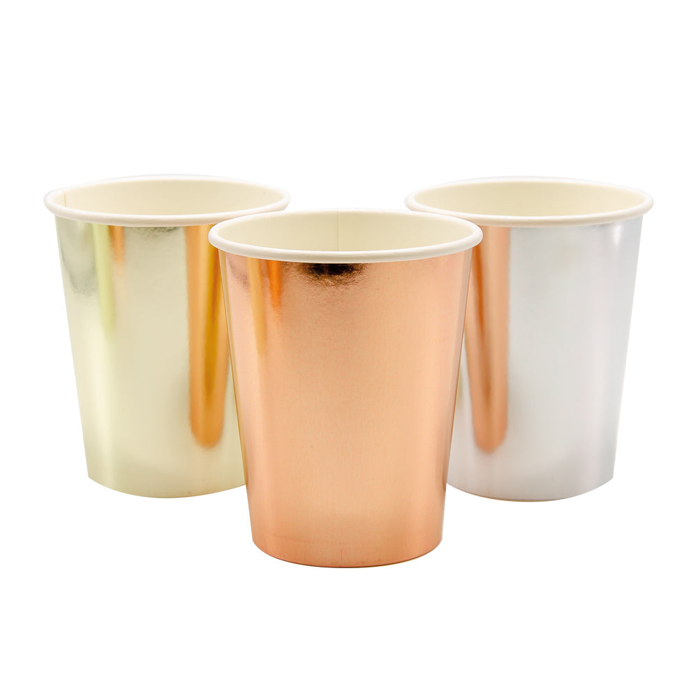 Click to view product details and reviews for Assorted Metallics Paper Party Cups X8.