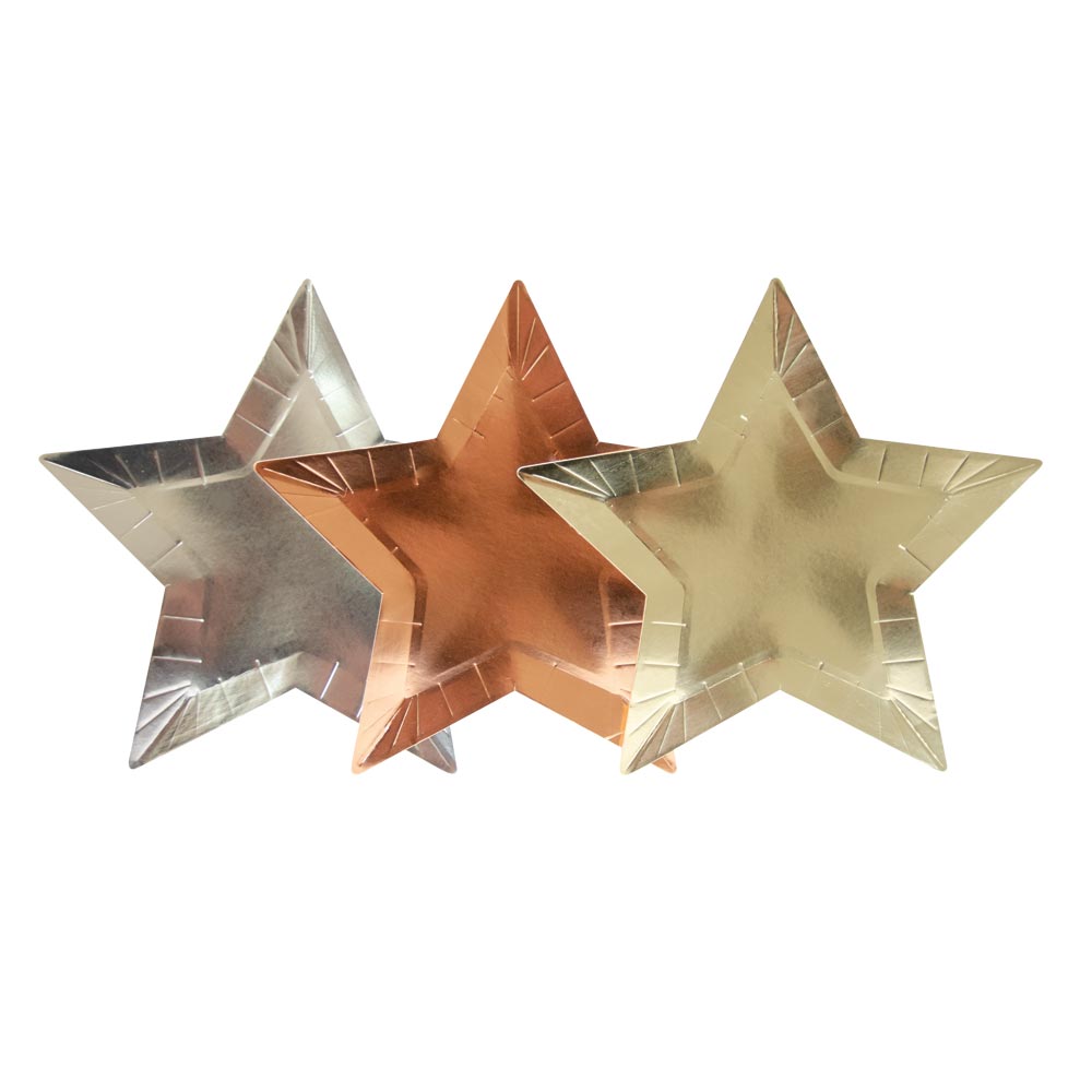 Assorted Metallics Star Shaped Paper Party Plates X8