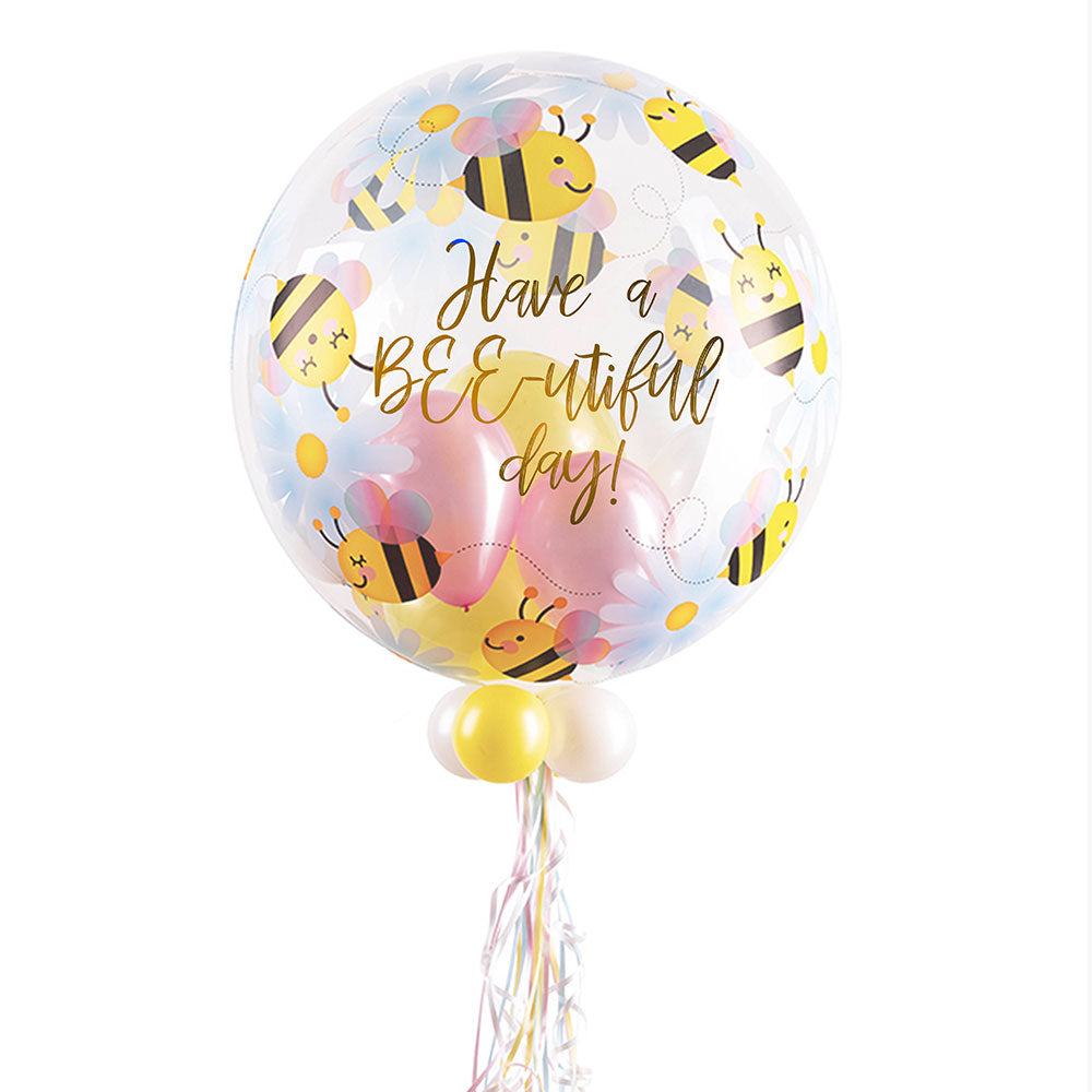Click to view product details and reviews for Personalised Bubble Balloon In A Box Sweet Bees Daisies.