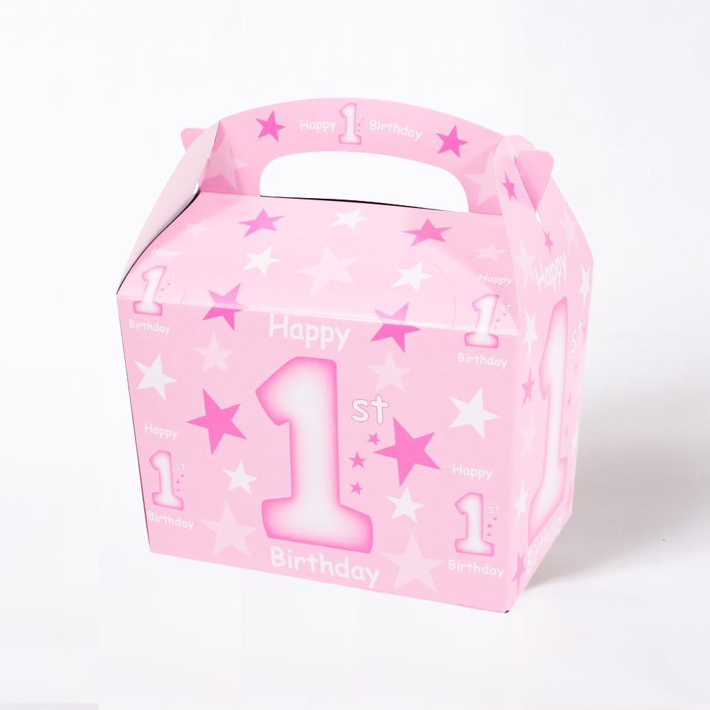 1st Birthday Party Boxes Pink X4