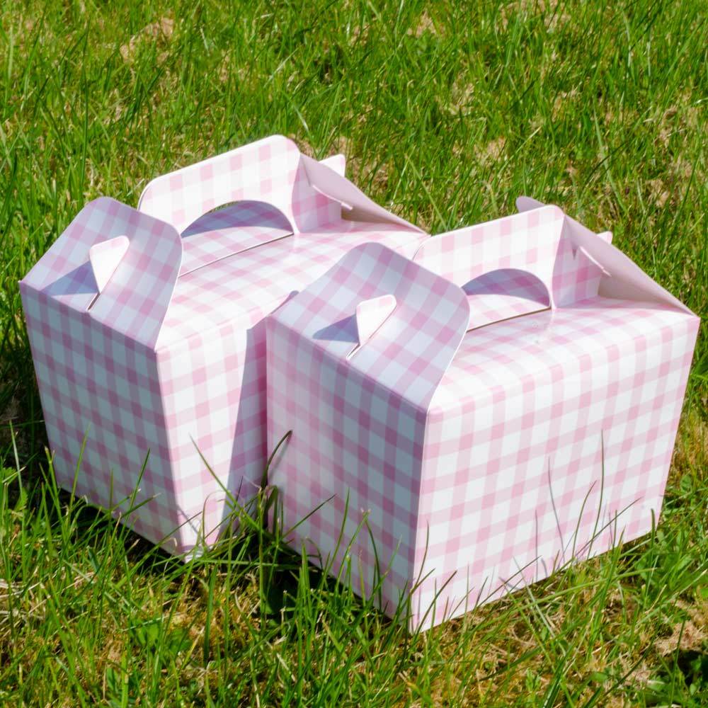 Pink Gingham Party Boxes X4