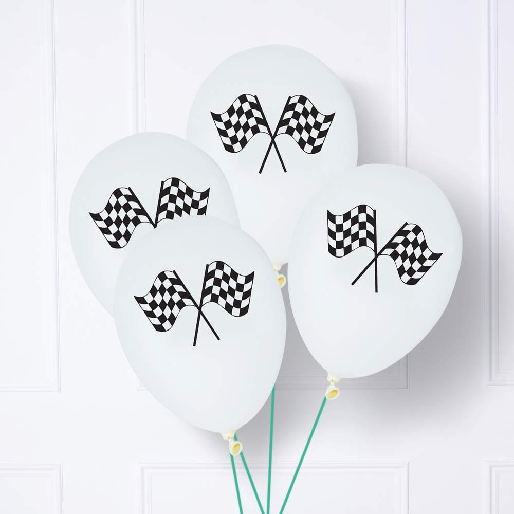 Click to view product details and reviews for Black White Chequered Flag Latex Balloons X6.