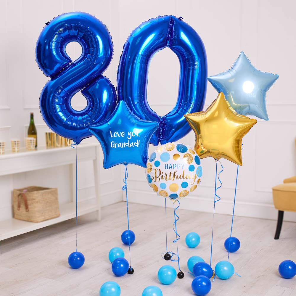 Click to view product details and reviews for Deluxe Personalised Balloon Bunch 80th Birthday Blue.