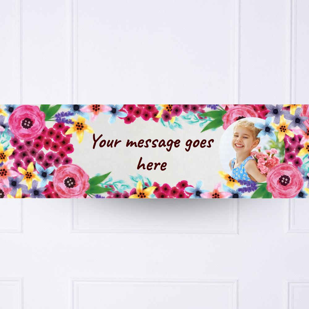 Kids Watercolour Flowers Personalised Party Banner