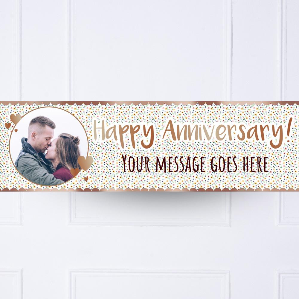 Click to view product details and reviews for Rose Gold Floral Anniversary Personalised Party Banner.