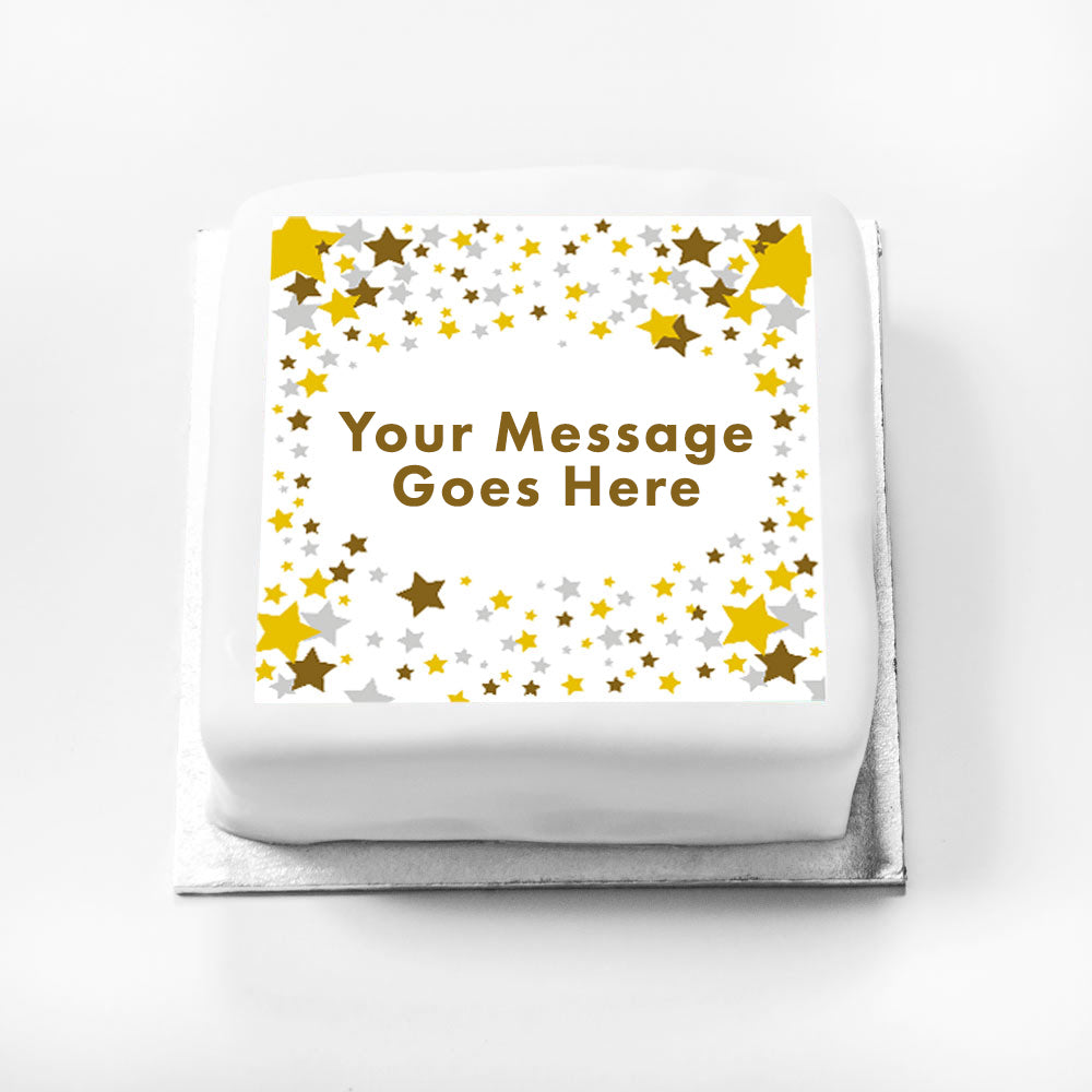 Click to view product details and reviews for Personalised Message Gift Cake – Metallics Confetti.