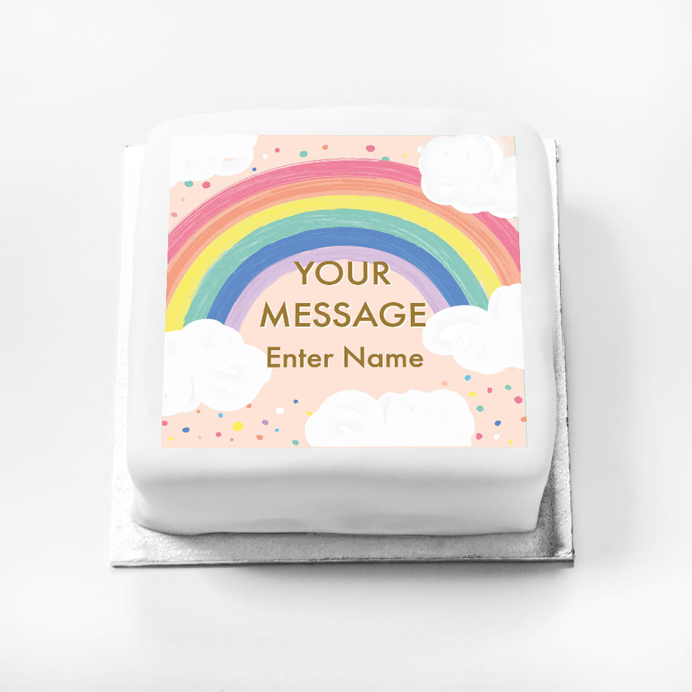 Click to view product details and reviews for Personalised Message Gift Cake – Rainbow Pink.