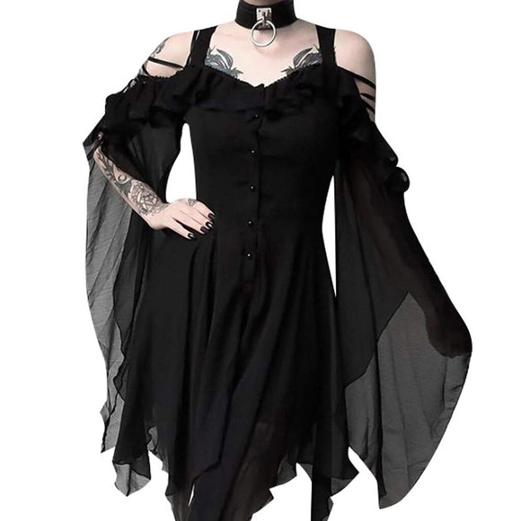 black dress with batwing sleeves