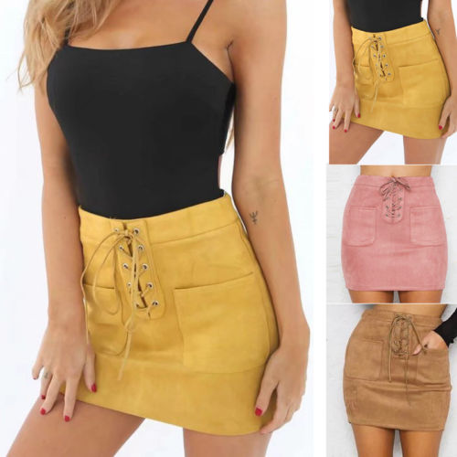 yellow leather mini skirt