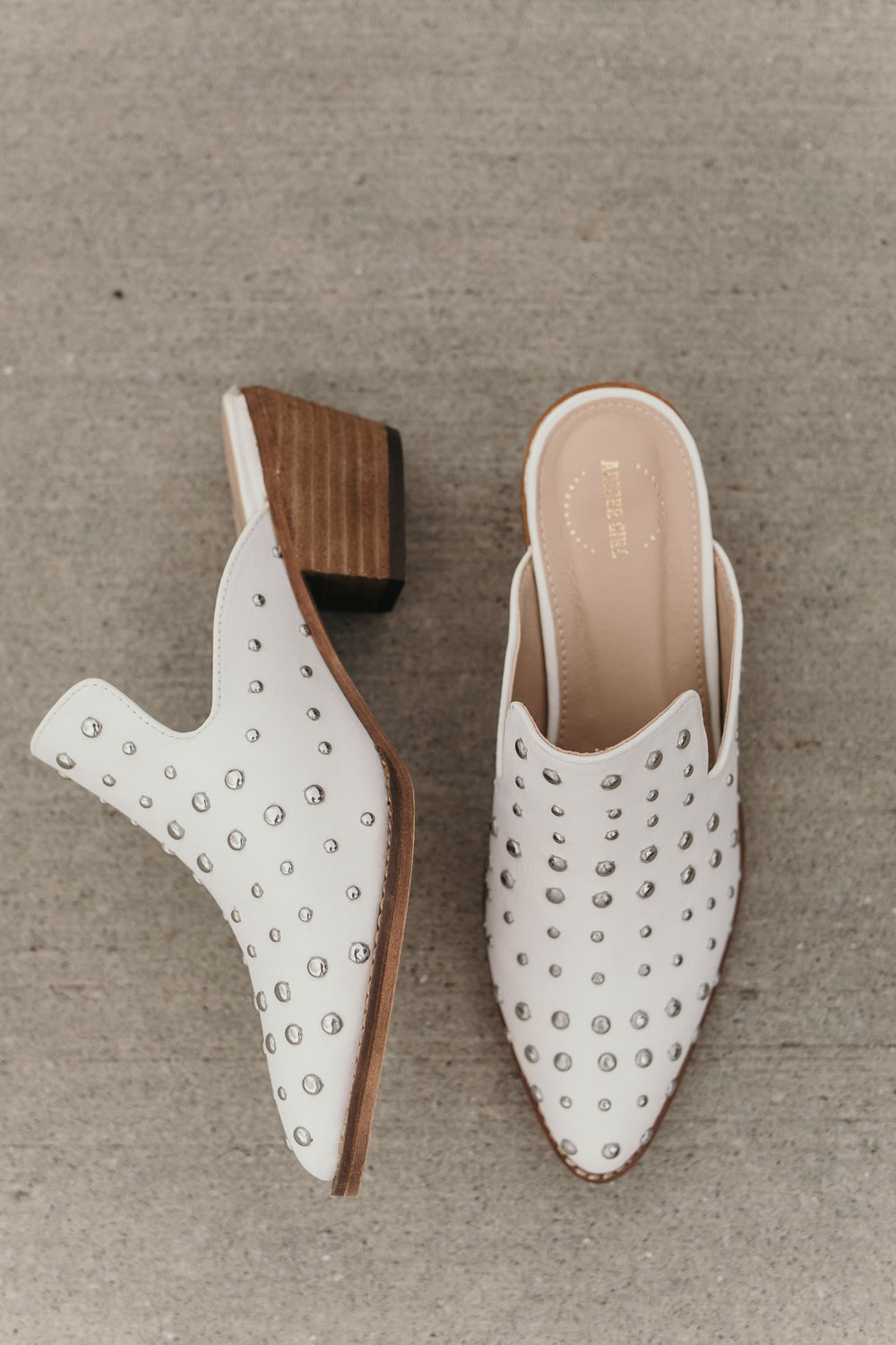 white studded mules