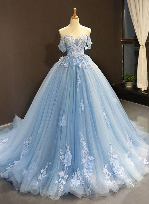 Blue Tulle Lace Long Prom Gown Blue Evening Dress – Plano Bridal