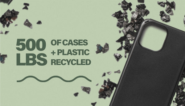 500lbs of cases + plastic recycled text graphic image