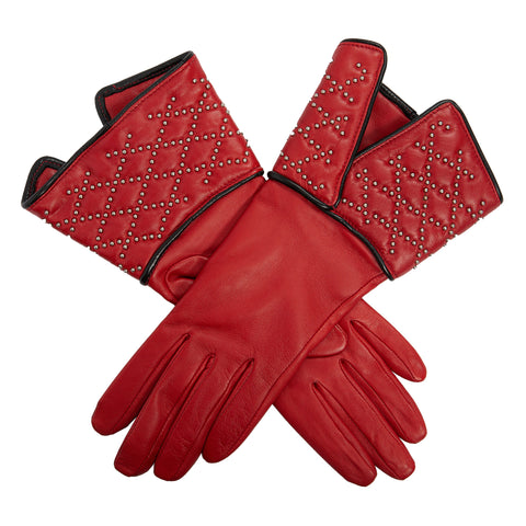 LOUIS VUITTON Lambskin Silk Studded Gloves 8 Black 944659
