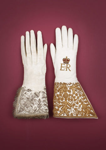 The Coronation Gloves of Queen Elizabeth I and Queen Elizabeth II kept at Dents