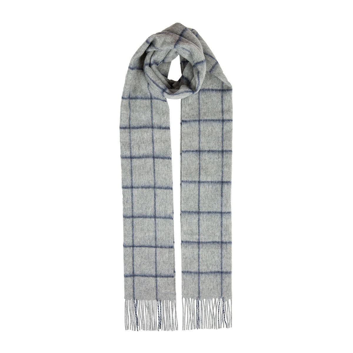 Men's checked lambswool scarf in grey/navy