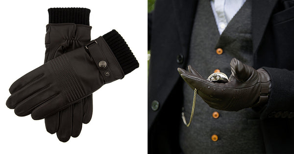 gants en cuir ornés avec revers