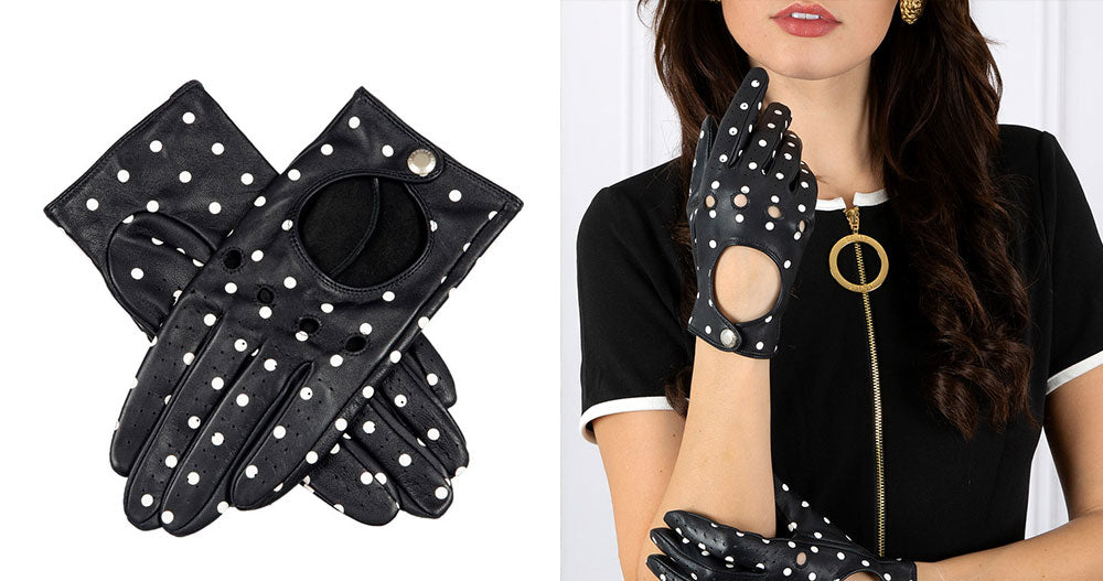 Imogen Women's Polka Dot Leather Driving Gloves