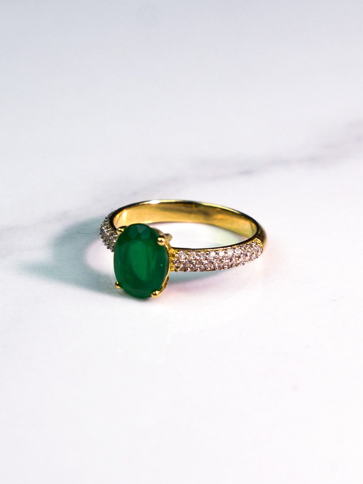 Green Lady 18k Gold Ring With Green Onyx Stone And Pave Band Cyber Daisies