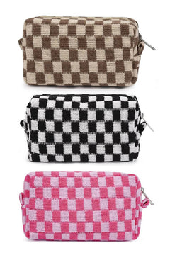 Checkered Cosmetic Pouch Bag