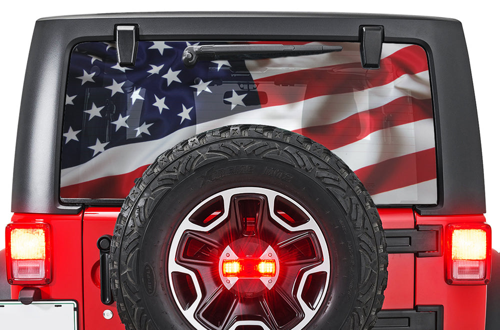 Flag USA Rear Window Wrangler jk Perforated Decals