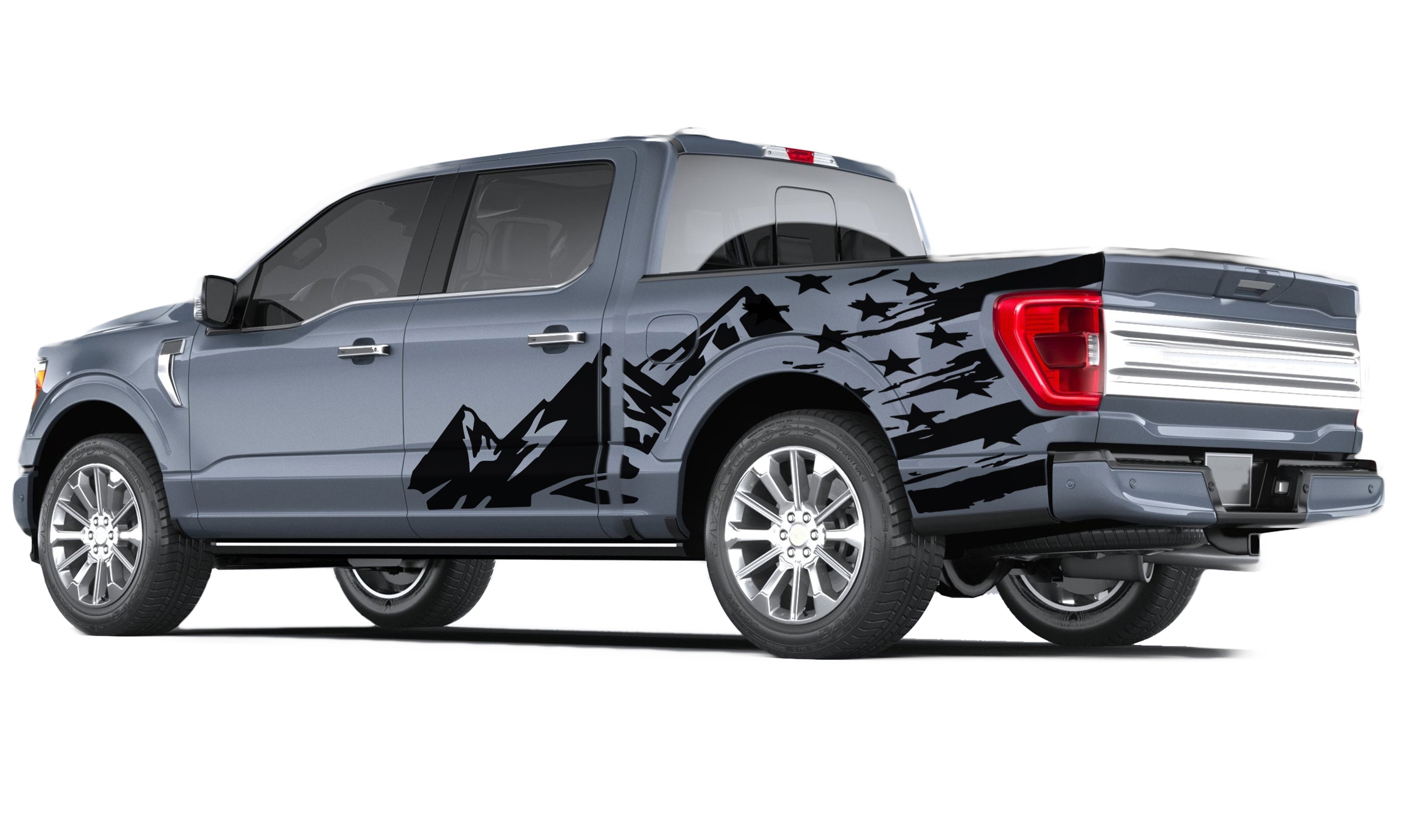 US Flag & Mountains Graphics Vinyl Decals Compatible with Ford F150