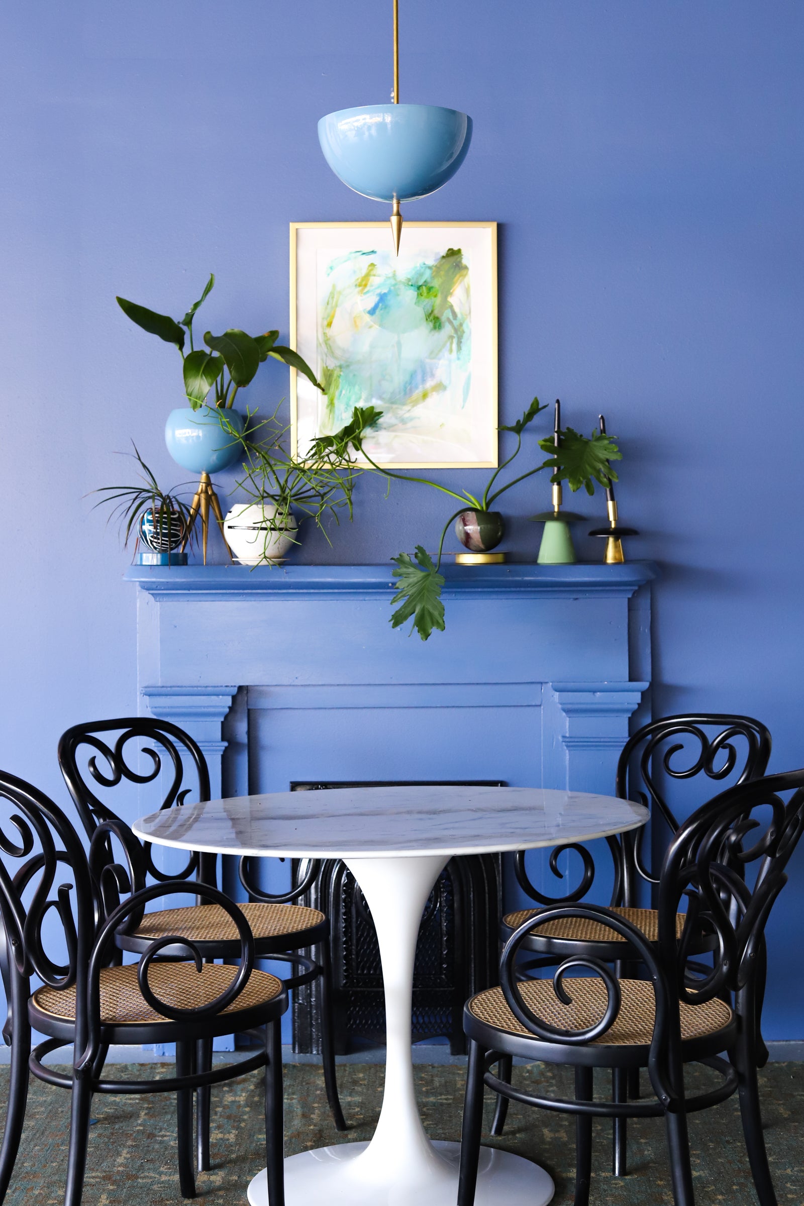 Monochromatic blue dining room with Alexander Pendant Light