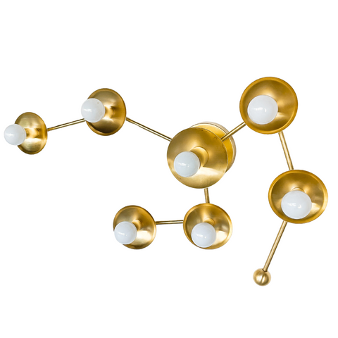 Brass wall sconce or ceiling light fixture in the shape of the Leo Constellation