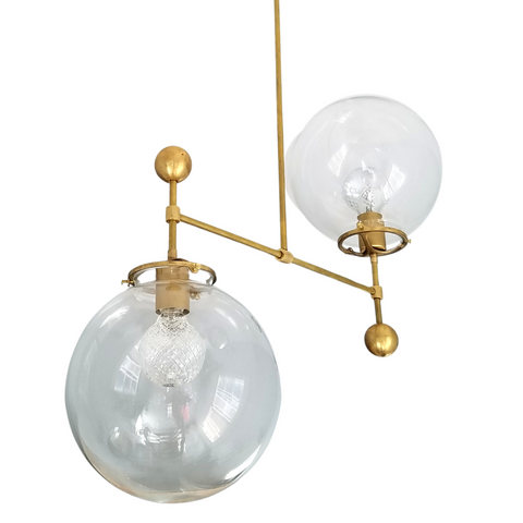 Large Brass chandelier with clear glass globes