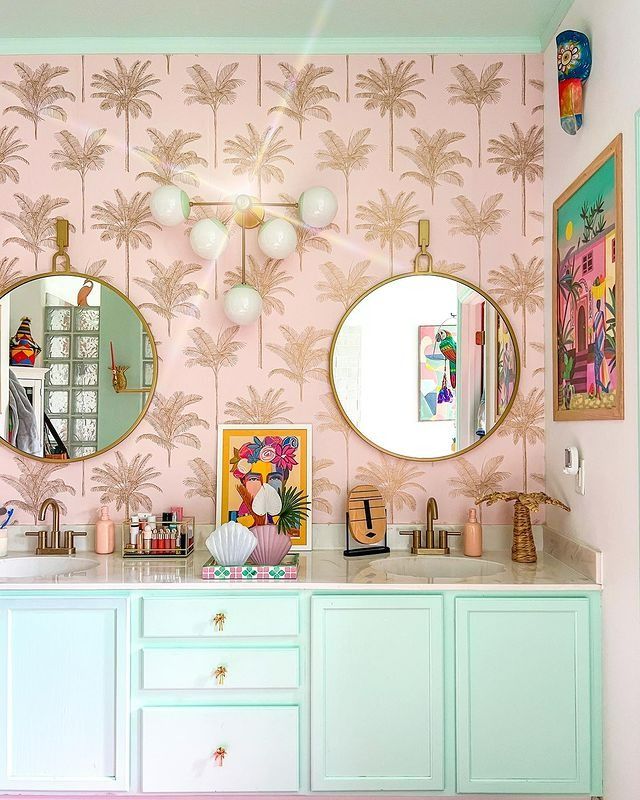 Tropical mint and peach bathroom suite vanity
