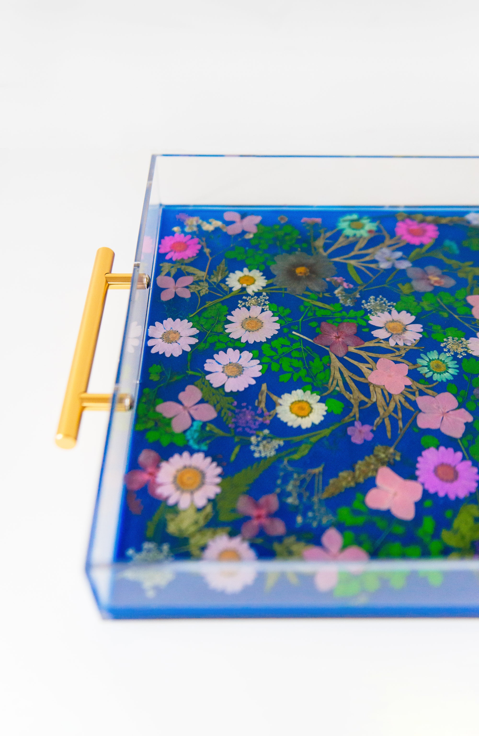 Blue Tray with Pink & Purple Flowers