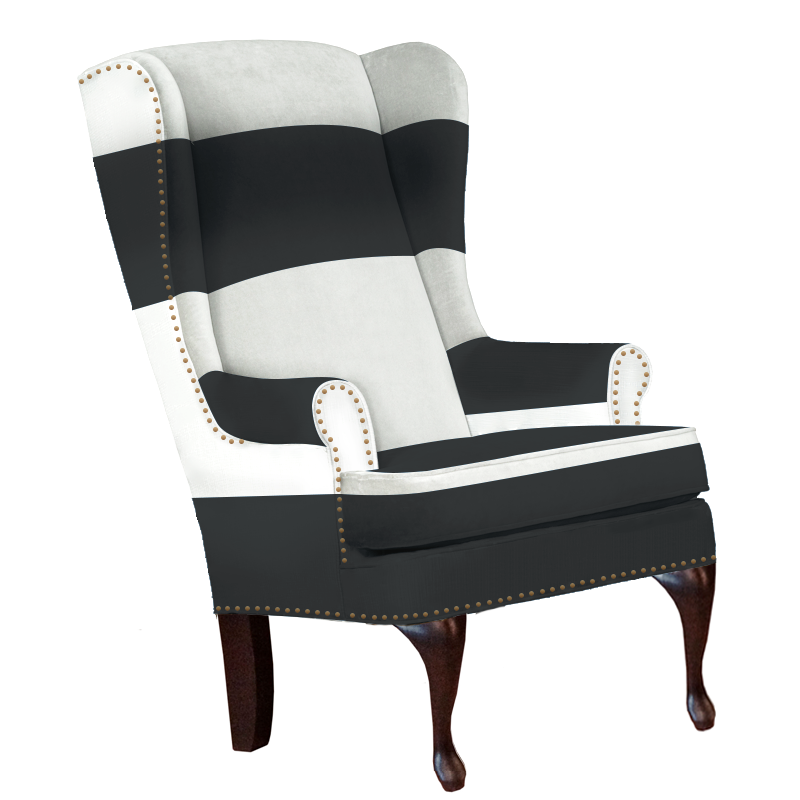Featured image of post Black And White Striped Wingback Chair / A vintage wingback armchair is given a bold look with floral upholstery on the back and orange on the front.