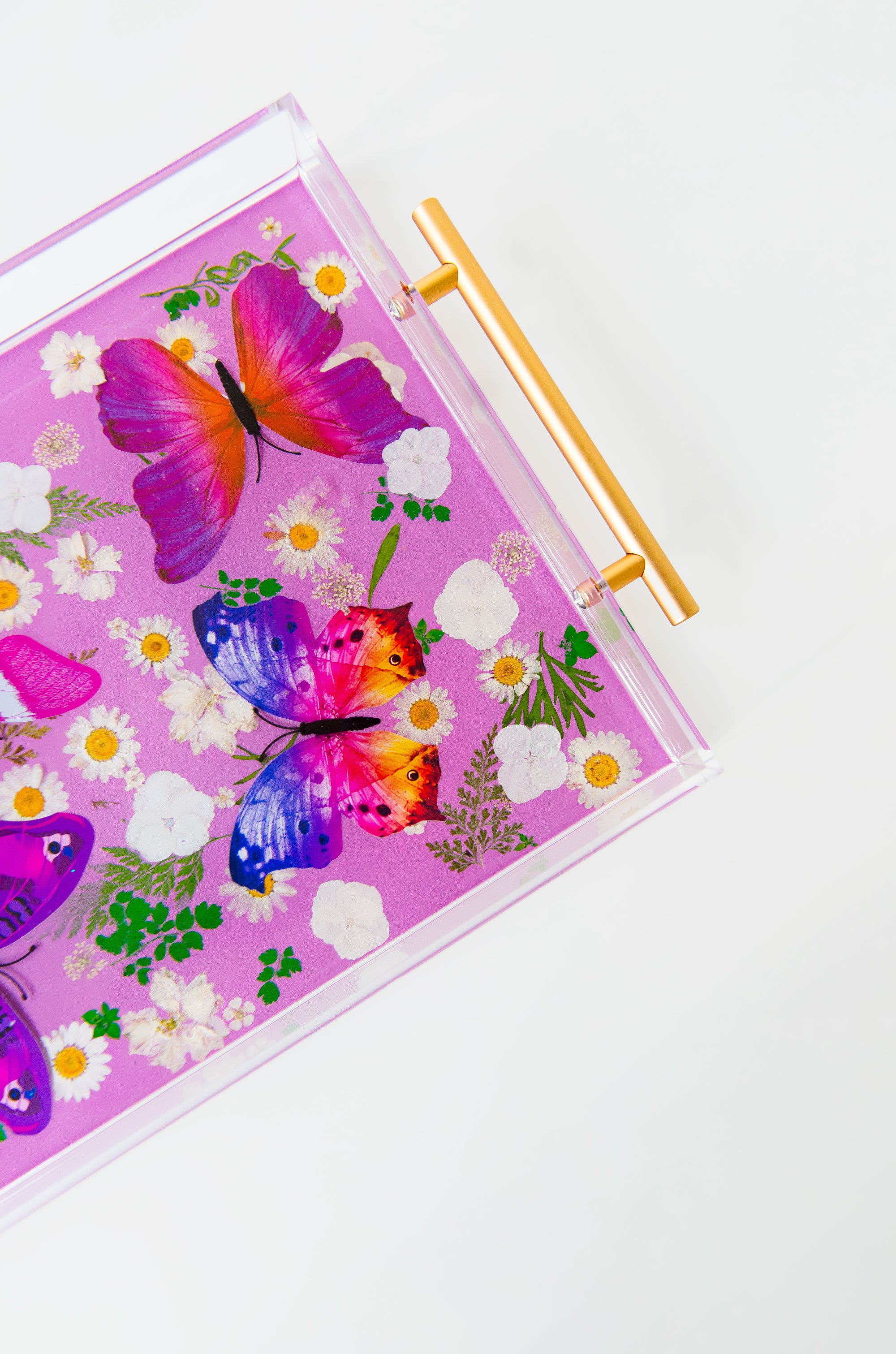 Pastel Purple Tray with Purple Butterflies and White Flowers