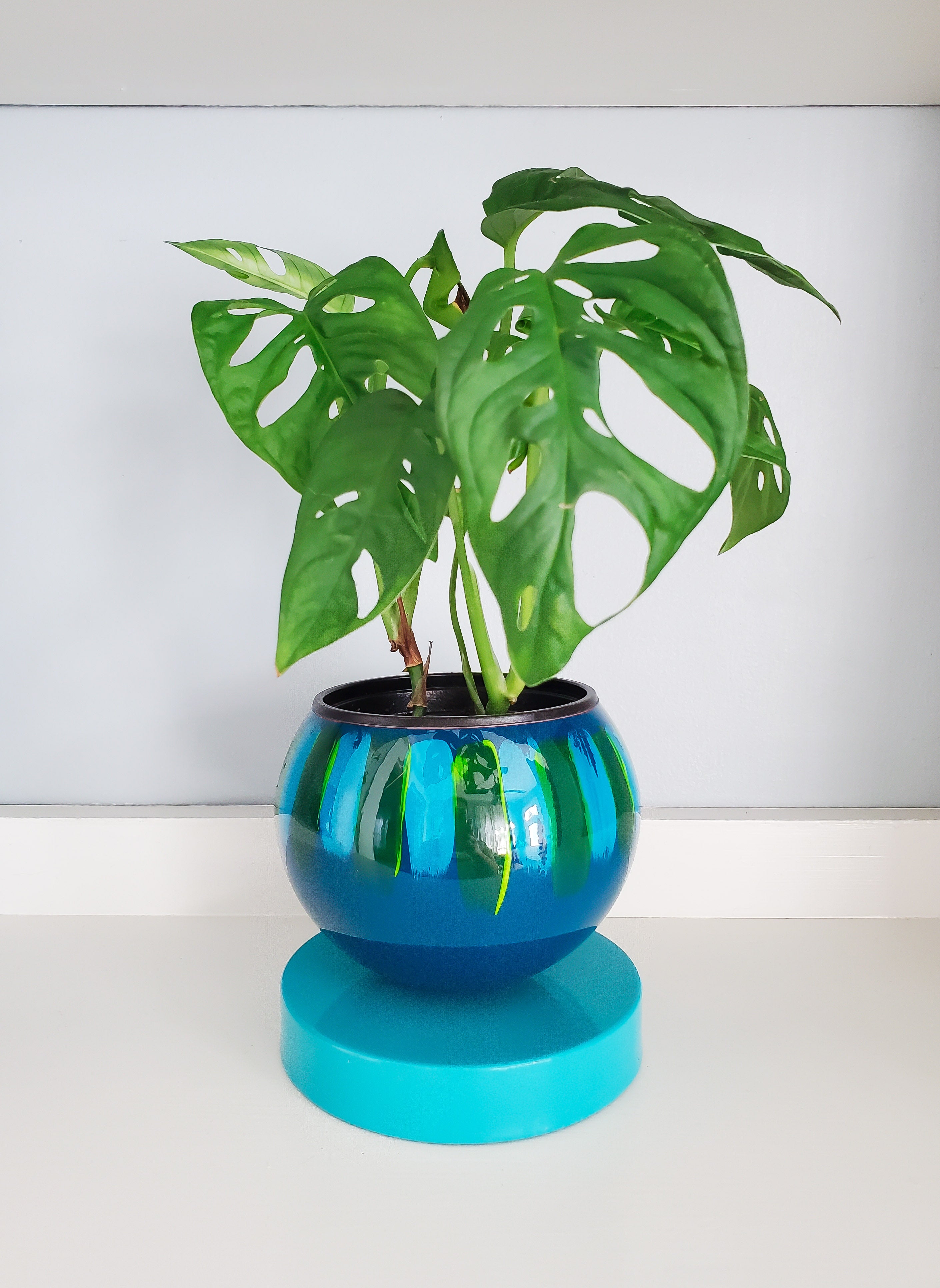 Teal, Blue, and Green Handpainted Stripe Planter