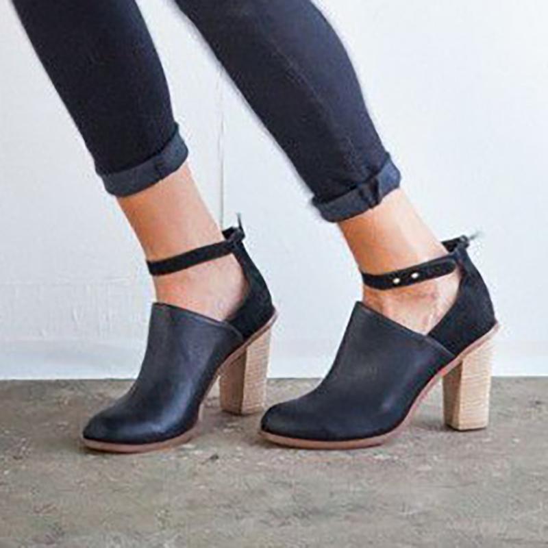 chunky heel ankle strap boots