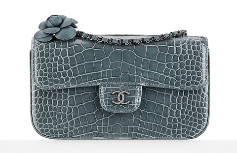 Chanel Shiny Alligator Flap Bag with Camellia